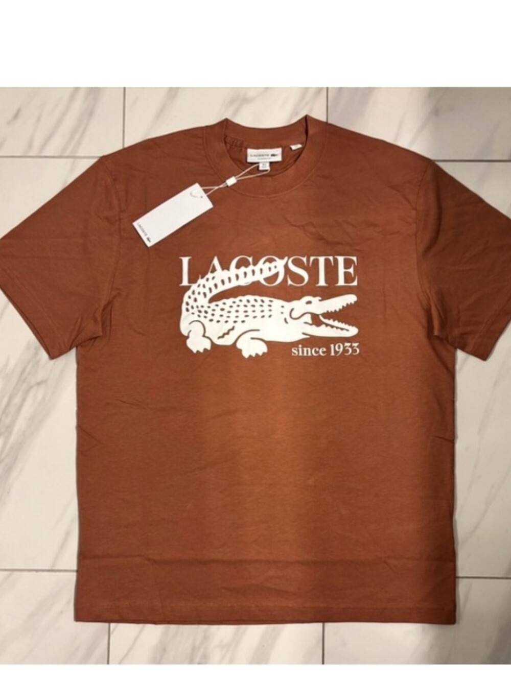 Lacoste Men's Oversized Crocodile Logo Graphic T-Shirt Brown Size Small NWT